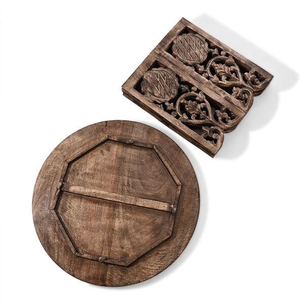 NAKKASHI Handgeschnitzter Couchtisch aus Mangoholz, 68x68x51cm, Braun image number 7