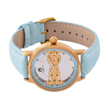 William Hunt Automatik-Uhr, Hohles Zifferblatt mit wei&szlig;en Kristallen, Himmelblau Lederarmband, 5ATM wasserdicht