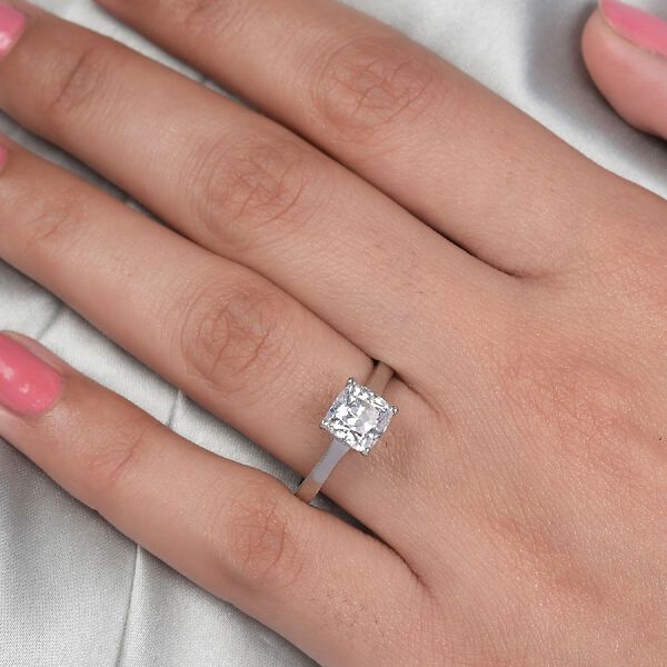 LUSTRO STELLA Hergestellt mit ZIRKONIA Solit&auml;r Ring 925 Silber Platin-&Uuml;berzug (Gr&ouml;&szlig;e 16.00) ca. 3,17 ct image number 3