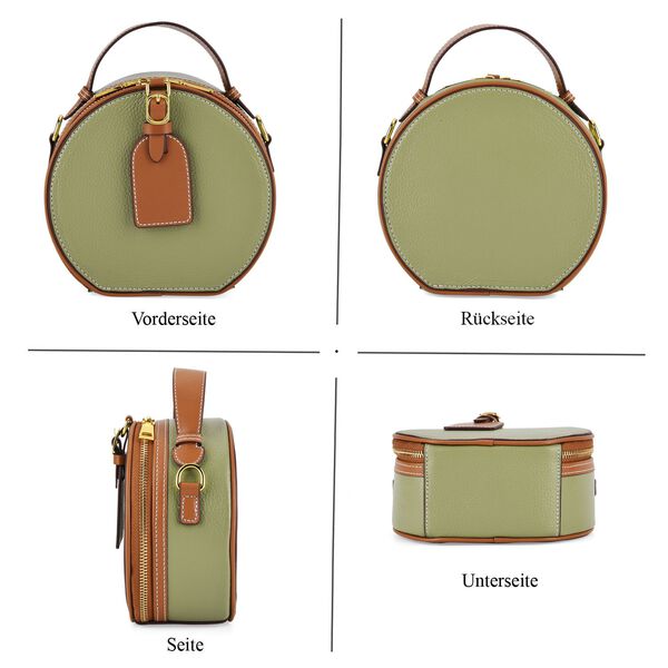 Echtleder Crossbody Tasche, 11x8x16cm, Oliv Braun image number 4