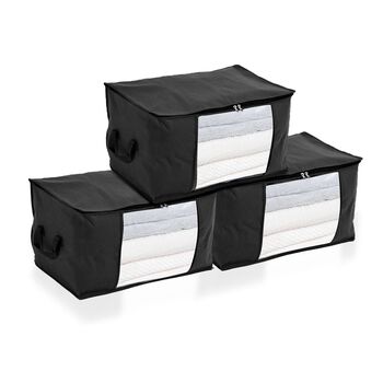 3er-Set Aufbewahrungsboxen mit Sichtfenster, 60x30x45cm, Schwarz