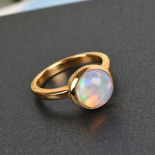 Natürlicher Äthiopischer Opal Solitär Ring 925 Silber 585 Vergoldet image number 2