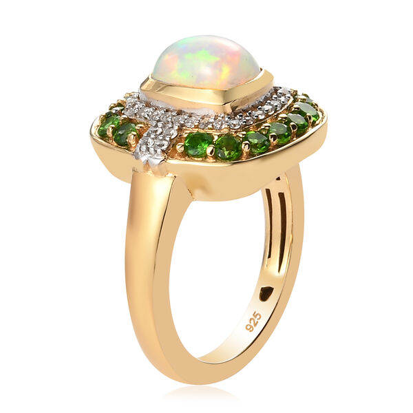 Nat&uuml;rlicher &Auml;thiopischer Opal und Nat&uuml;rlicher Chromdiopsid Ring 925 Silber vergoldet  ca. 2,08 ct image number 5