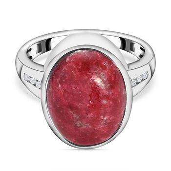 Norwegischer Thulit und wei&szlig;er Zirkon-Ring, 925 Silber platiniert (Gr&ouml;&szlig;e 17.00) ca. 7.03 ct