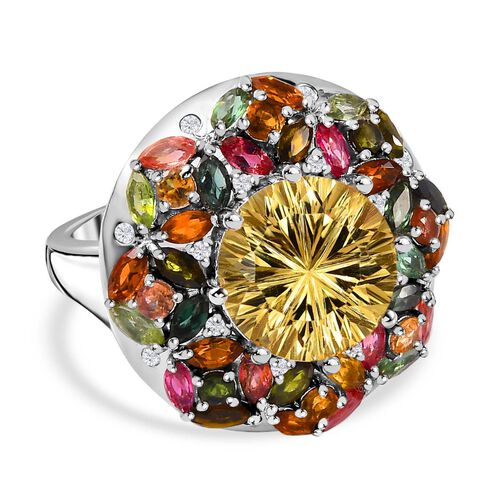 Citrin, Mehrfarbiger-Turmalin Ring, 925 Silber rhodiniert, (Größe 19.00) ca. 9.45 ct image number 0