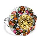 Citrin, Mehrfarbiger-Turmalin Ring, 925 Silber rhodiniert, (Größe 19.00) ca. 9.45 ct