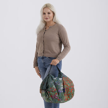 Faltbare Einkaufstasche mit Rei&szlig;verschlussfach 50 x 70 cm Gr&uuml;n Blumenmuster