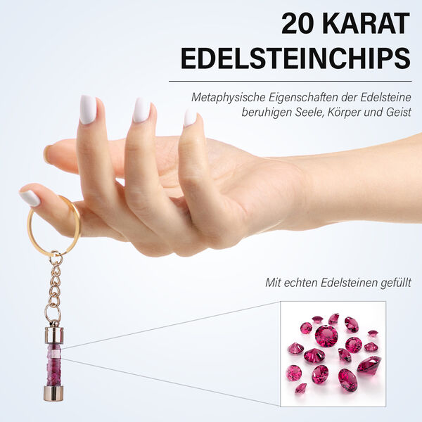 Premium Kollektion - Echter Rubin Kugelschreiber mit extra Mine und Schlüsselanhänger image number 3