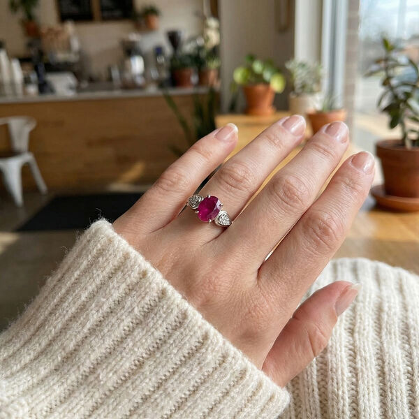 Afrikanischer Rubin (Fissure gef&uuml;llt), wei&szlig;er Zirkon Ring, 925 Silber platiniert (Gr&ouml;&szlig;e 16.00) ca. 2.55 ct image number 2