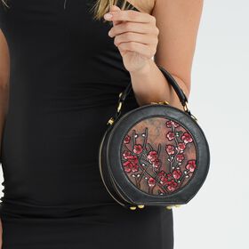 Runde Crossbody-Bag mit Pflaumenblüten-Prägung, 19x8x18 cm, Braun