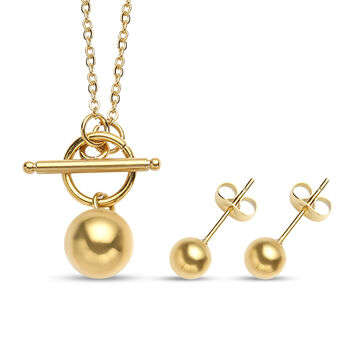 2er- Set wei&szlig;e Kristall-Ohrringe und Halskette, ca. 50 cm, Edelstahl IP-Gold