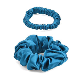 LA MAREY Signature - Seiden-Scrunchies aus 100% Maulbeerseide, 1 cm und 3,5 cm, Petrol