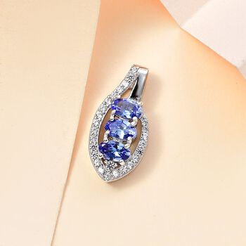 Tansanit, Wei&szlig;er Zirkon Anh&auml;nger 925 Silber platiniert ca. 0,92 ct.