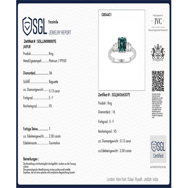 RHAPSODY - AAAA Pirineu Lagunen Turmalin (ASSCHER SCHLIFF), Weißer Diamant SGL zertifiziert Ring 950 Platin (Größe 20.00) ca. 1.97 ct image number 9
