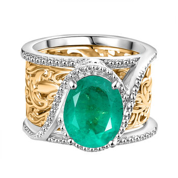 Smaragd-Quarz Triplette Ring Messing Zweifarbige Beschichtung (Gr&ouml;&szlig;e 17.00) ca. 5.77 ct