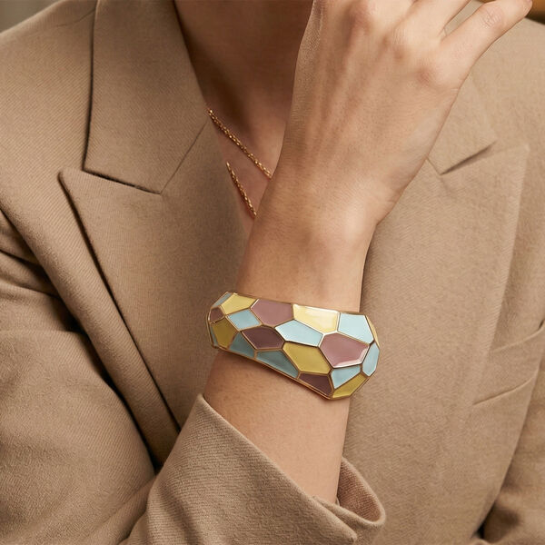 Emaille-Armreif im Facetten-Design, ca. 18 cm, Beige image number 3