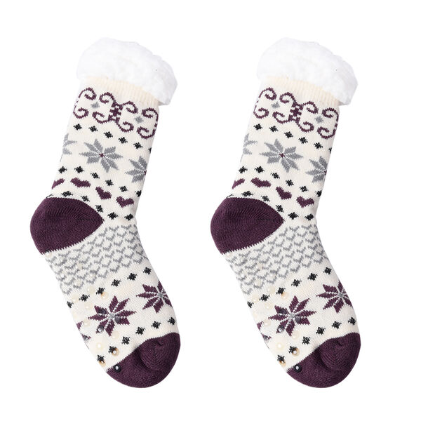 2er-Set - Rutschfeste Haussocken mit Sherpafutter, Wintermuster, Einheitsgr&ouml;&szlig;e, Mehrfarbig image number 2