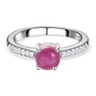 Sternrubin und wei&szlig;er Zirkon-Ring, 925 Silber platiniert (Gr&ouml;&szlig;e 20.00) ca. 1.41 ct