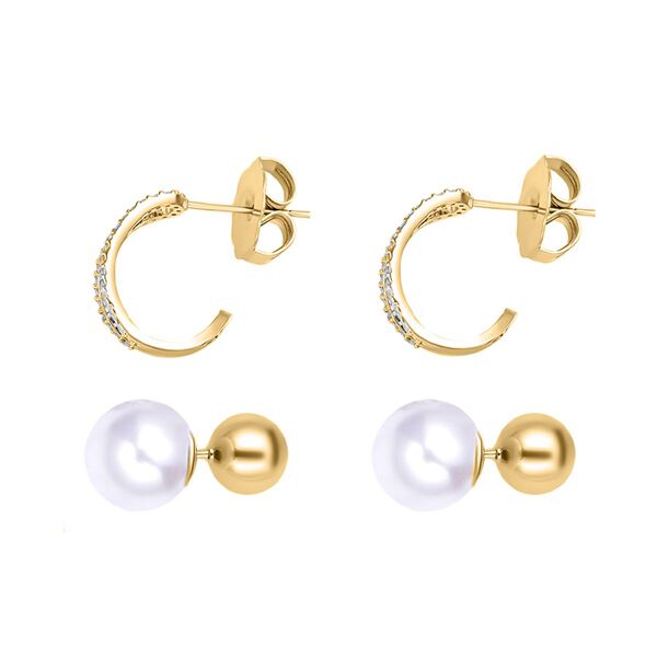 Wei&szlig;e Muschelkernperlen und Zirkonia-Ohrringe, Messing ca. 0.10 ct image number 4