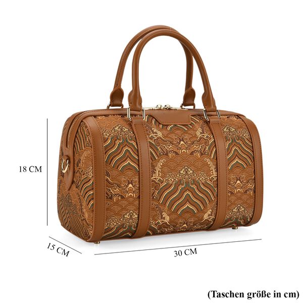 LA MAREY Brokat Crossbody Tasche aus Seide und Echtleder, 30x18x15cm, Braun image number 7