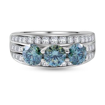 Blauer Moissanit Ring 925 Silber rhodiniert (Gr&ouml;&szlig;e 17.00) ca. 2,10 ct