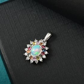 D'Joy AA nat&uuml;rlicher, &auml;thiopischer Welo Opal, mehrfarbiger Saphir und Zirkon Anh&auml;nger - 2,42 ct.