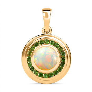 AA Nat&uuml;rlicher, &auml;thiopischer Welo Opal, Nat&uuml;rlicher Chromdiopsid Anh&auml;nger 925 Silber 750 Gelbgold Vermeil ca. 1.34 ct