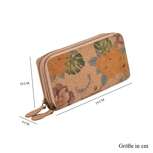 Kork-Brieftasche mit RFID Schutz und Blumenmuster, Khaki image number 7