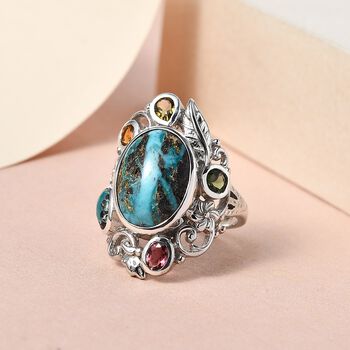Sierra Nevada T&uuml;rkis und Mehrfach-Turmalin-Ring - 7,04 ct.