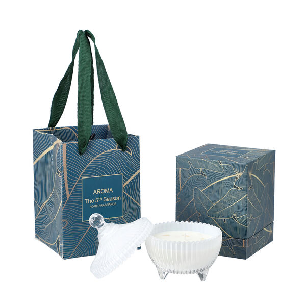 The 5th Season - Duftkerze mit Edelsteinen im Glasgefäß und Geschenkbox, Sojawachs und grüner Aventurin, Weiß image number 3