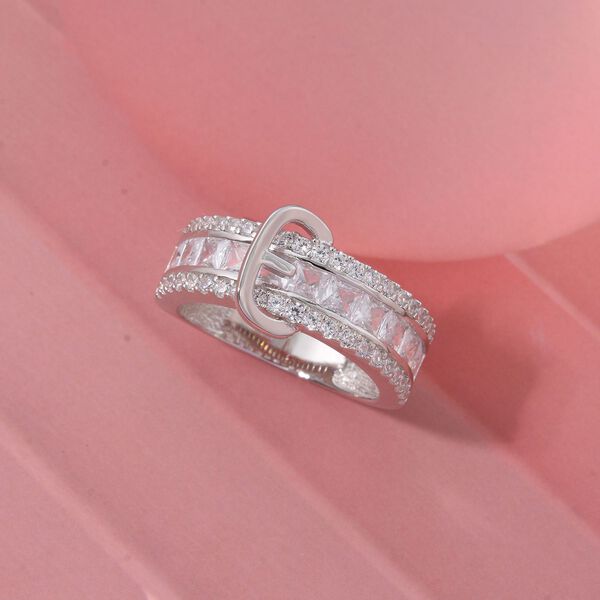Lustro Stella Weißer Zirkonia Schnalle Ring 925 Silber rhodiniert (Größe 17.00) image number 1