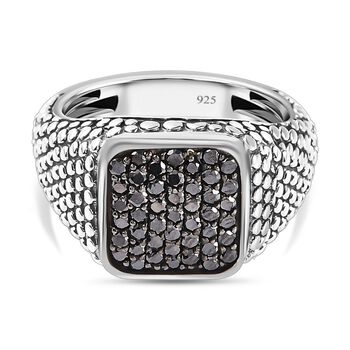 Schwarzer Diamant Ring, 925 Silber Schwarz oxidiert (Gr&ouml;&szlig;e 22.00) ca. 1.00 ct