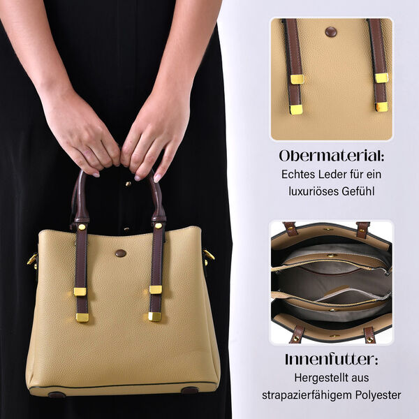 Vielseitige Umhängetasche aus echtem Leder mit abnehmbarem Schulterriemen, 30x14x24 cm, Khaki image number 5