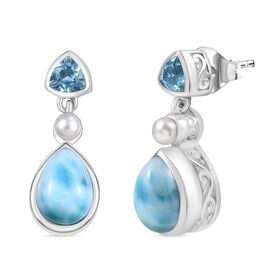 D'Joy AA Larimar, Himmelblauer Topas Ohrringe 925 Silber rhodiniert
