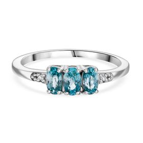 D&rsquo;joy Blauer Zirkon, Wei&szlig;er Diamant Ring 925 Silber rhodiniert (Gr&ouml;&szlig;e 19.00) ca. 1,22 ct