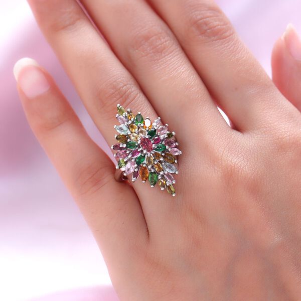 Nat&uuml;rlicher Mehrfach-Turmalin Ring, 925 Silber platiniert  ca. 3,68 ct image number 3