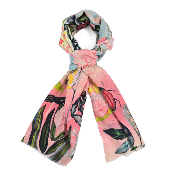 LA MAREY - Großformatiger Schal, 100% Kaschmirwolle, 70 x 195 cm, Aqua Blumenprint image number 3