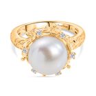 Süßwasser Perle (10.5-11 mm), Weißer Zirkon Ring Messing (Größe 17.00)