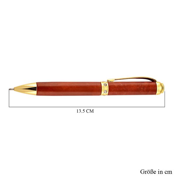 Roter Olmec Jadeit Kugelschreiber mit poliertem Schaft, Wei&szlig;em Kristall und Legierungsmetall image number 4