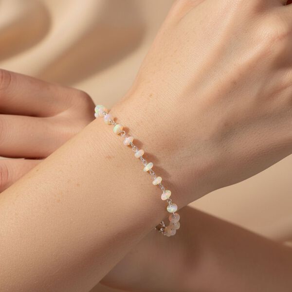 Nat&uuml;rlicher, &auml;thiopischer Welo Opal Armband ca. 19 cm 925 Silber ca. 2,40 ct. image number 2