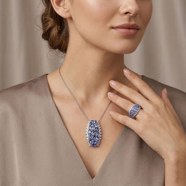 D'Joy Tansanit und Zirkon Ring und Anh&auml;nger mit 50cm Kette image number 3