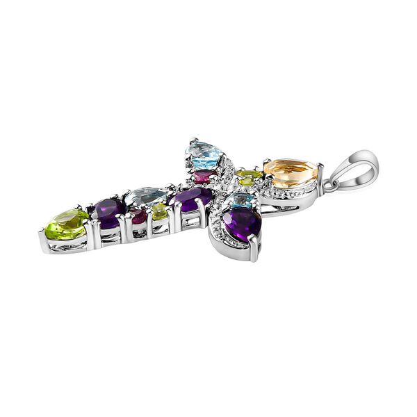 Mehrfarbiger Edelstein Kreuz-Anh&auml;nger, 925 Silber platiniert ca. 3,13 ct image number 4