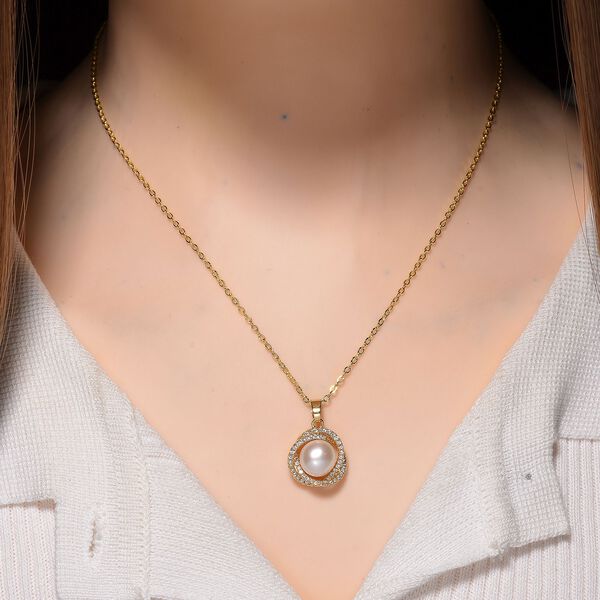 Wei&szlig;er Zirkonia und S&uuml;&szlig;wasserperle Ohrringe und Anh&auml;nger mit 50+5cm Kette image number 3