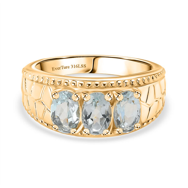 Himmelblauer Topas Ring 316L Edelstahl vergoldet (Gr&ouml;&szlig;e 20.00) ca. 1.64 ct