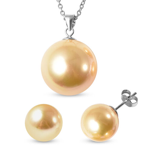 Goldenes Muschelkernperlen-Schmuckset, ca. 50 cm, 925 Silber image number 0