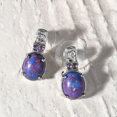 Lila Türkis, Afrikanischer Amethyst Ohrringe Edelstahl ca. 6.61 ct image number 1