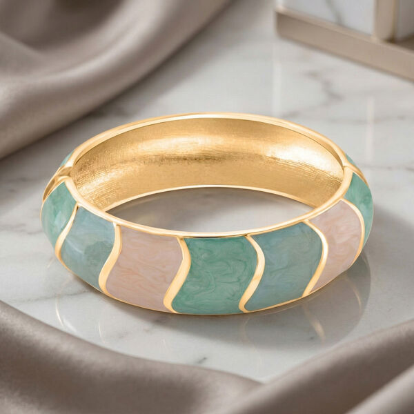 Emaille-Armreif, geometrisches Design, ca. 18 cm, Blau image number 2