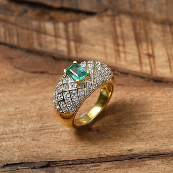 GP Italienische Garten Kollektion - AAA Smaragd, Kanchanaburi Blauer Saphir Ring 925 Silber 750 Gelbgold Vermeil (Gr&ouml;&szlig;e 18.00) ca. 1.91 ct