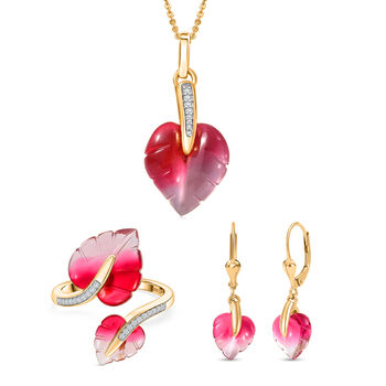 GP Italian Garden Kollektion- Rosa zweifarbiges Muranoglas aus Italien, Zirkon und blaues Saphir Schmuckset