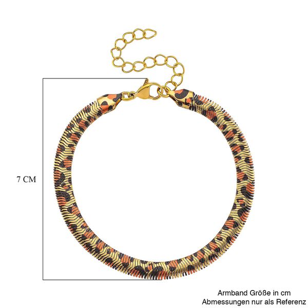 Leoparden-Print Fischgr&auml;ten Armband aus 316L Edelstahl mit Goldplattierung, ca. 19 cm +3.5 cm Extender image number 6
